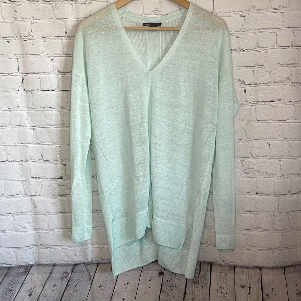 Vince Lightweight Linen Pull Over V neck Sweater Mint‎ Green size small